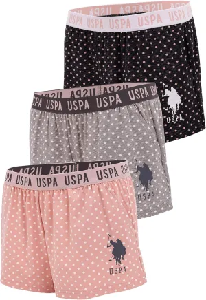 U.S. Polo Assn. Womens 3 Pack Elastic Waistband Pajama Sleep Shorts-Lounge