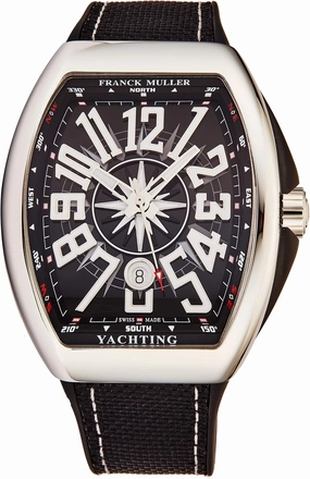 Vanguard Yachting Mens Stainless Steel Automatic Watch - Tonneau Black Face with Luminous Hands, Date and Sapphire Crystal - Black Fabric/Rubber Strap Swiss Made Watch V 45 SC Yacht BLK