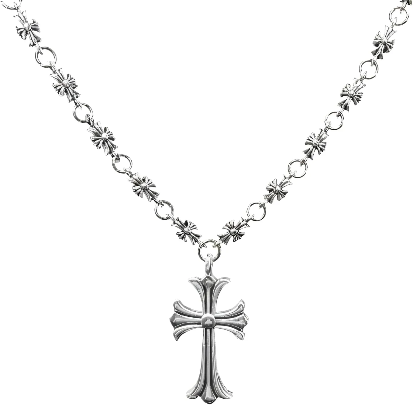 Varenci Silver Cross Necklace Pendant Necklace Chrome Cross 925 Silver Cross Necklace for Men Women 22 inch