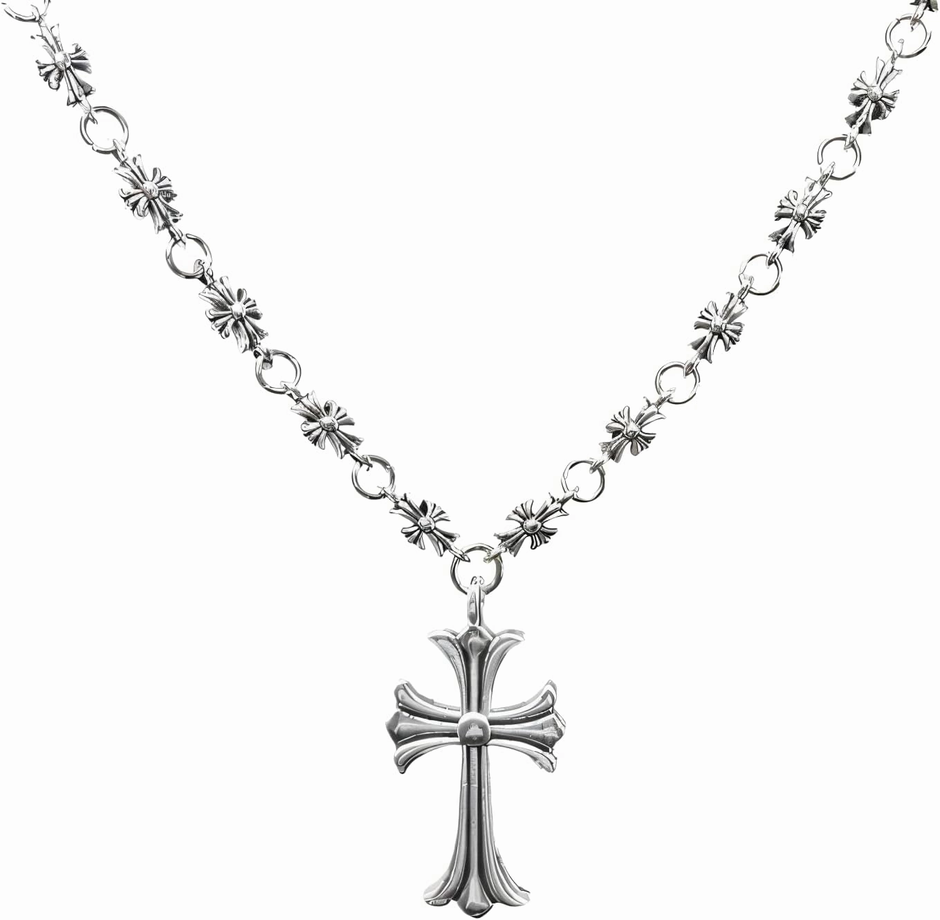 Varenci Silver Cross Necklace Pendant Necklace Chrome Cross 925 Silver Cross Necklace for Men Women 22 inch