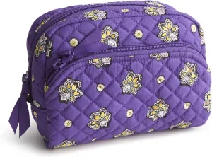 Vera Bradley Premium Cotton Medium Cosmetic Makeup Bag, Purple and Gold Bandana Paisley