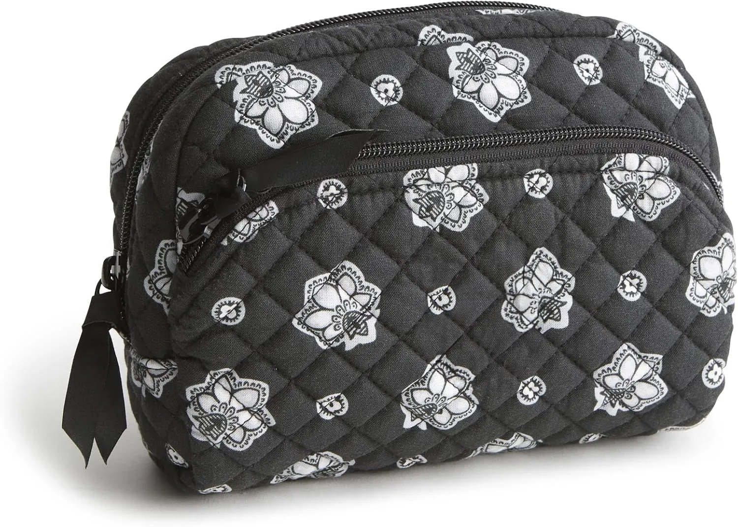 Vera Bradley Premium Cotton Medium Cosmetic Makeup Bag, Silver and Black Bandana Paisley