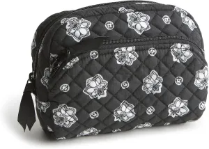Vera Bradley Premium Cotton Medium Cosmetic Makeup Bag, Silver and Black Bandana Paisley