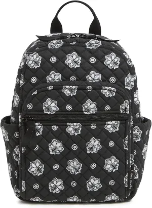 Vera Bradley Premium Cotton Small Backpack, Silver and Black Bandana Paisley