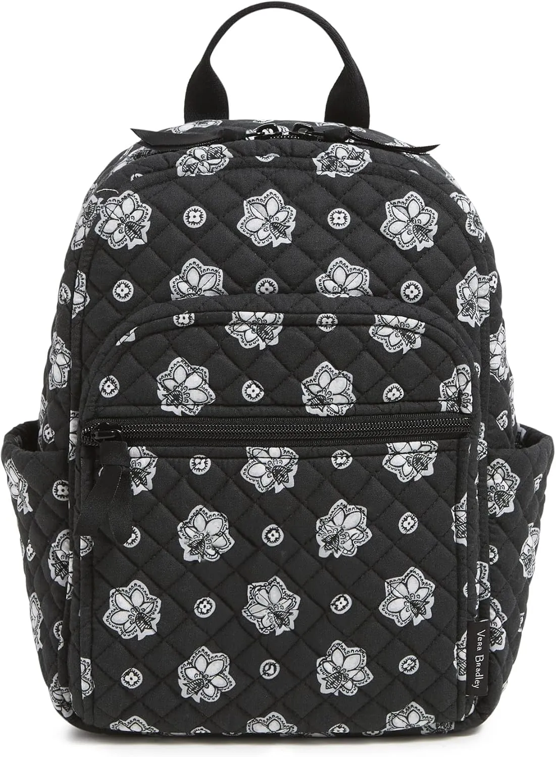 Vera Bradley Premium Cotton Small Backpack, Silver and Black Bandana Paisley