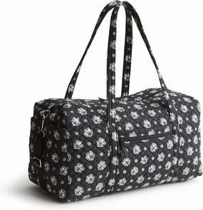 Vera Bradley Premium Cotton Large Travel Duffel Bag, Silver and Black Bandana Paisley