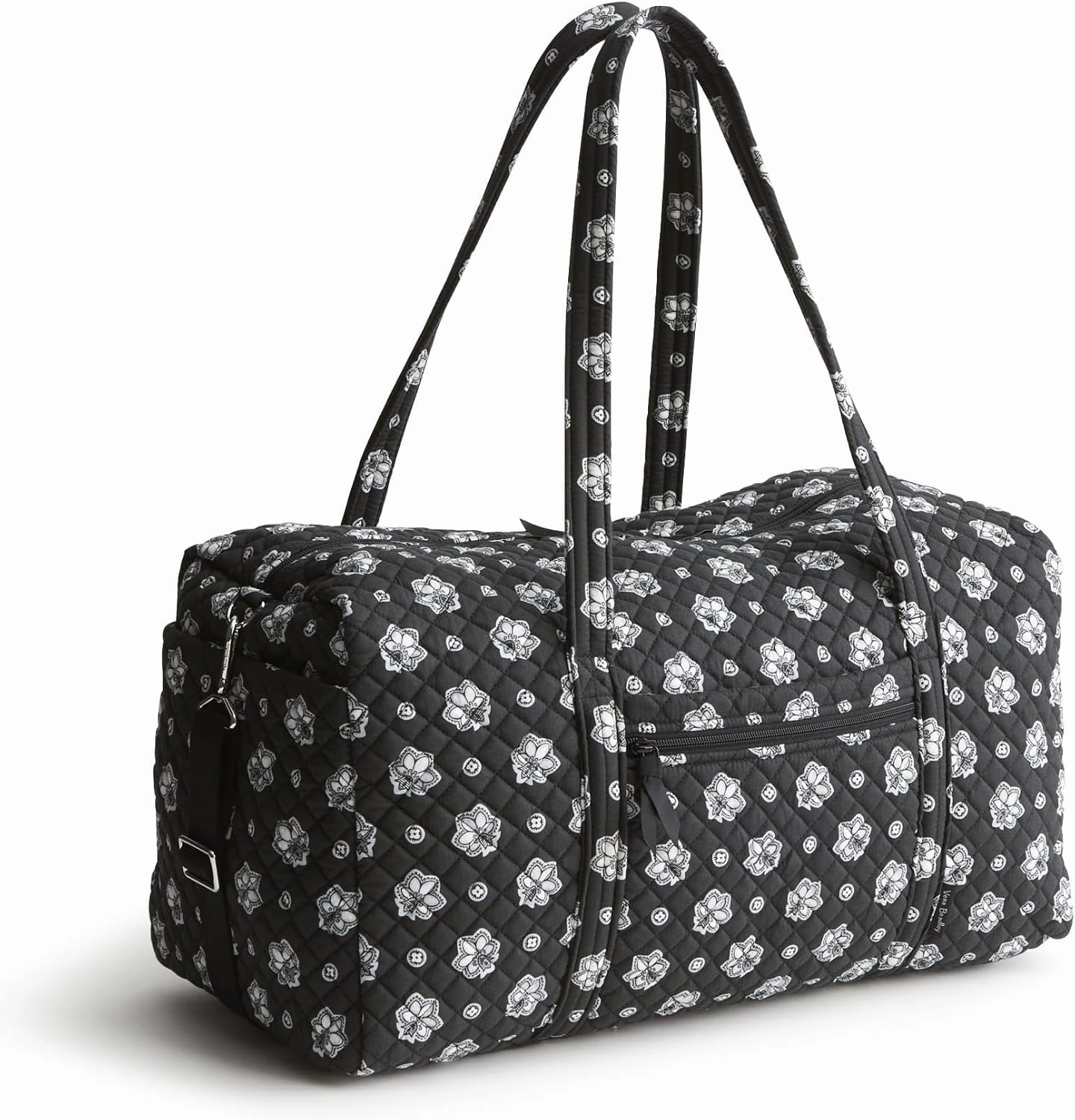Vera Bradley Premium Cotton Large Travel Duffel Bag, Silver and Black Bandana Paisley