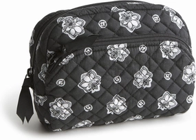 Vera Bradley Premium Cotton Medium Cosmetic Makeup Bag, Silver and Black Bandana Paisley