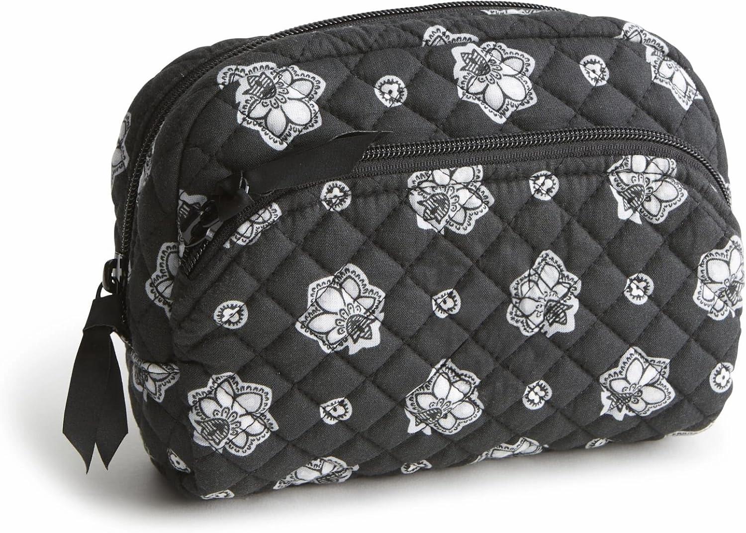 Vera Bradley Premium Cotton Medium Cosmetic Makeup Bag, Silver and Black Bandana Paisley