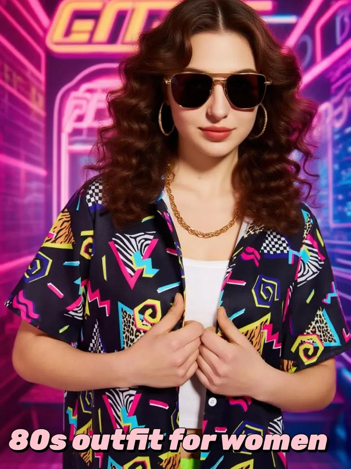 Verceco 80s 90s Outfits for Women Unisex Hip Hop Women Costume Accessory Sets Retro 90s Themed Party Outfits 7PC
