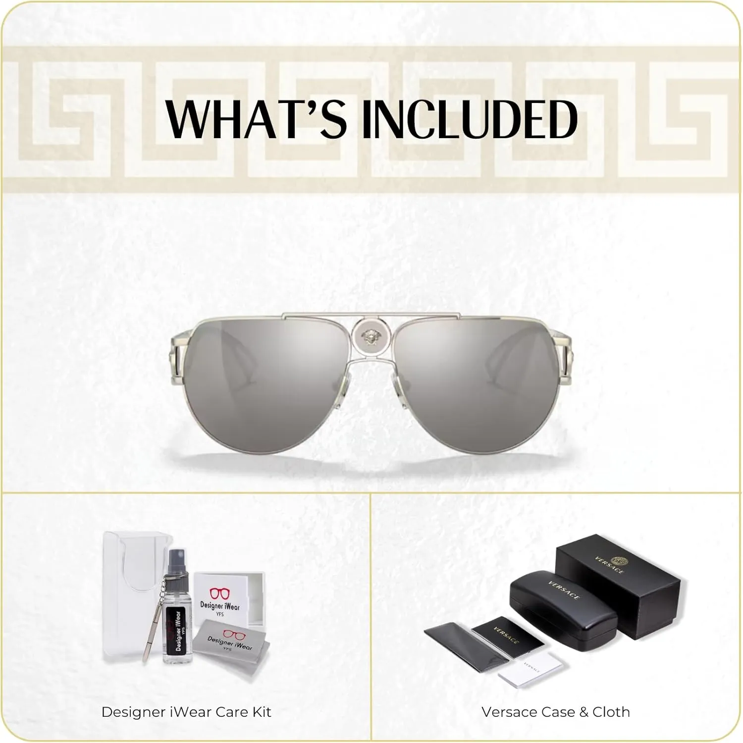 Versace VE2225 Aviator Sunglasses for Men   BUNDLE With Designer iWear Eyewear Kit