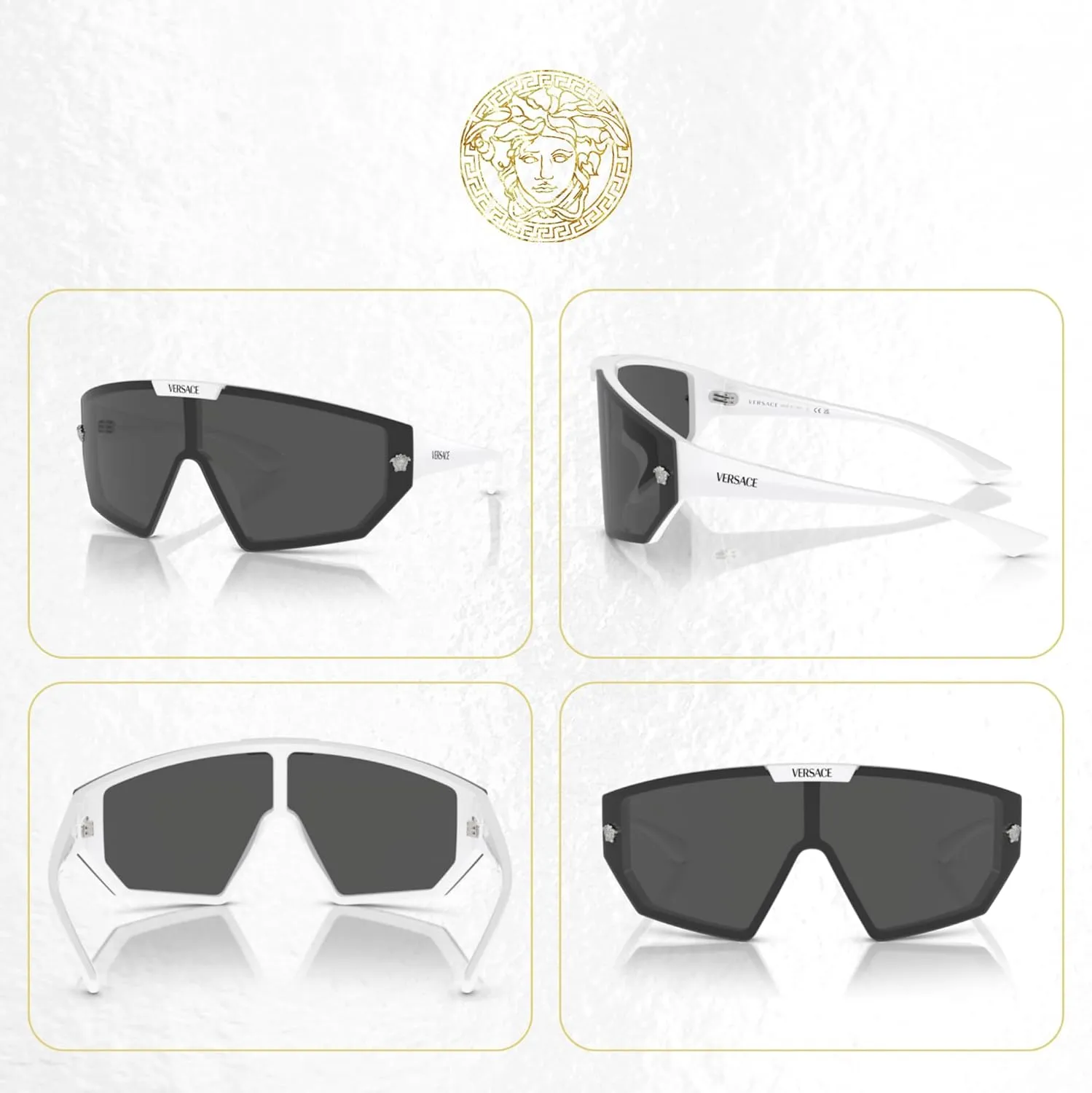 Versace VE4461 Shield Sunglasses for Men for Women  FREE SPARE Clip on Shield Lens  BUNDLE With Designer iWear Eyewear Kit