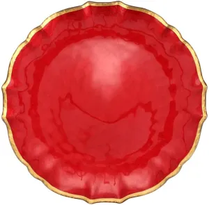 Vietri Viva Baroque Glass Red Dinner Plate Elegant Handcrafted Glass Tableware Dish Durable Design - 10.5 Inch Red