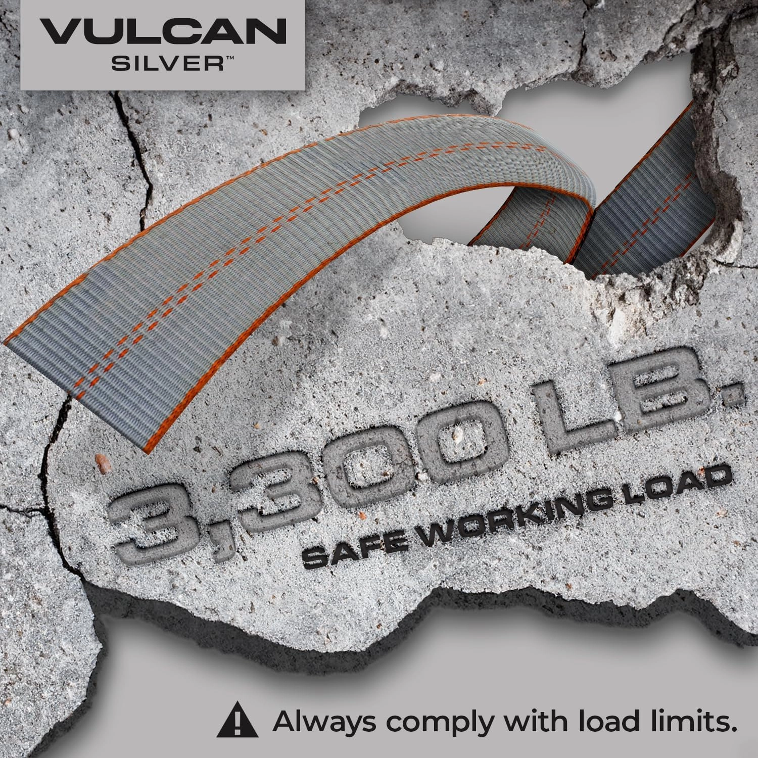 VULCAN Car Tie Down with Snap Hooks - Lasso Style - 2 Inch x 96 Inch, 4 Pack - Silver Series - 3,300 Pound Safe Working Load