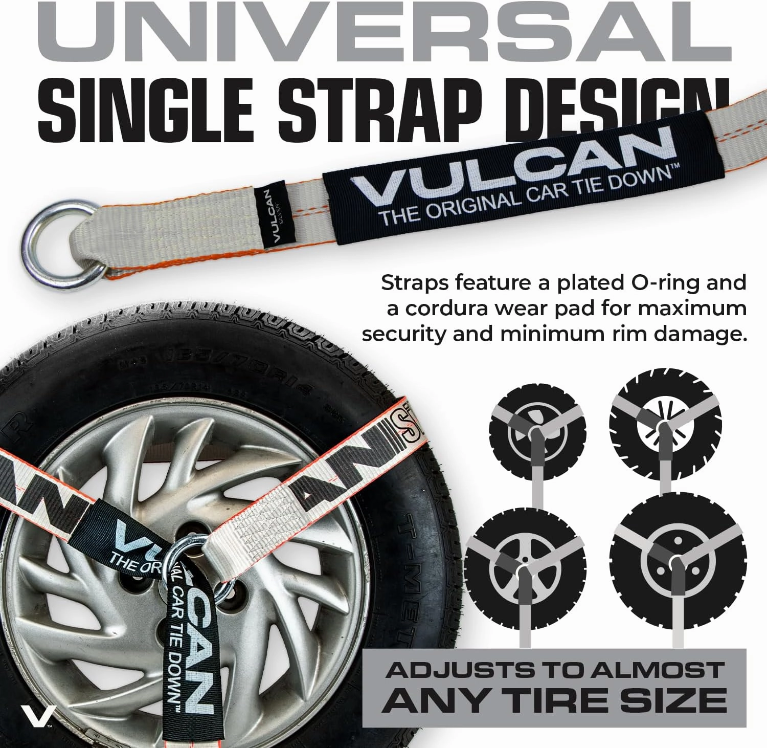 VULCAN Car Tie Down with Snap Hooks - Lasso Style - 2 Inch x 96 Inch, 4 Pack - Silver Series - 3,300 Pound Safe Working Load