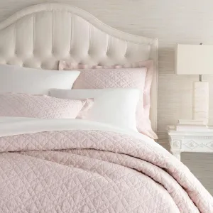 Washed Linen Soft Pink Quilt, King Size, Pink Solid Pattern