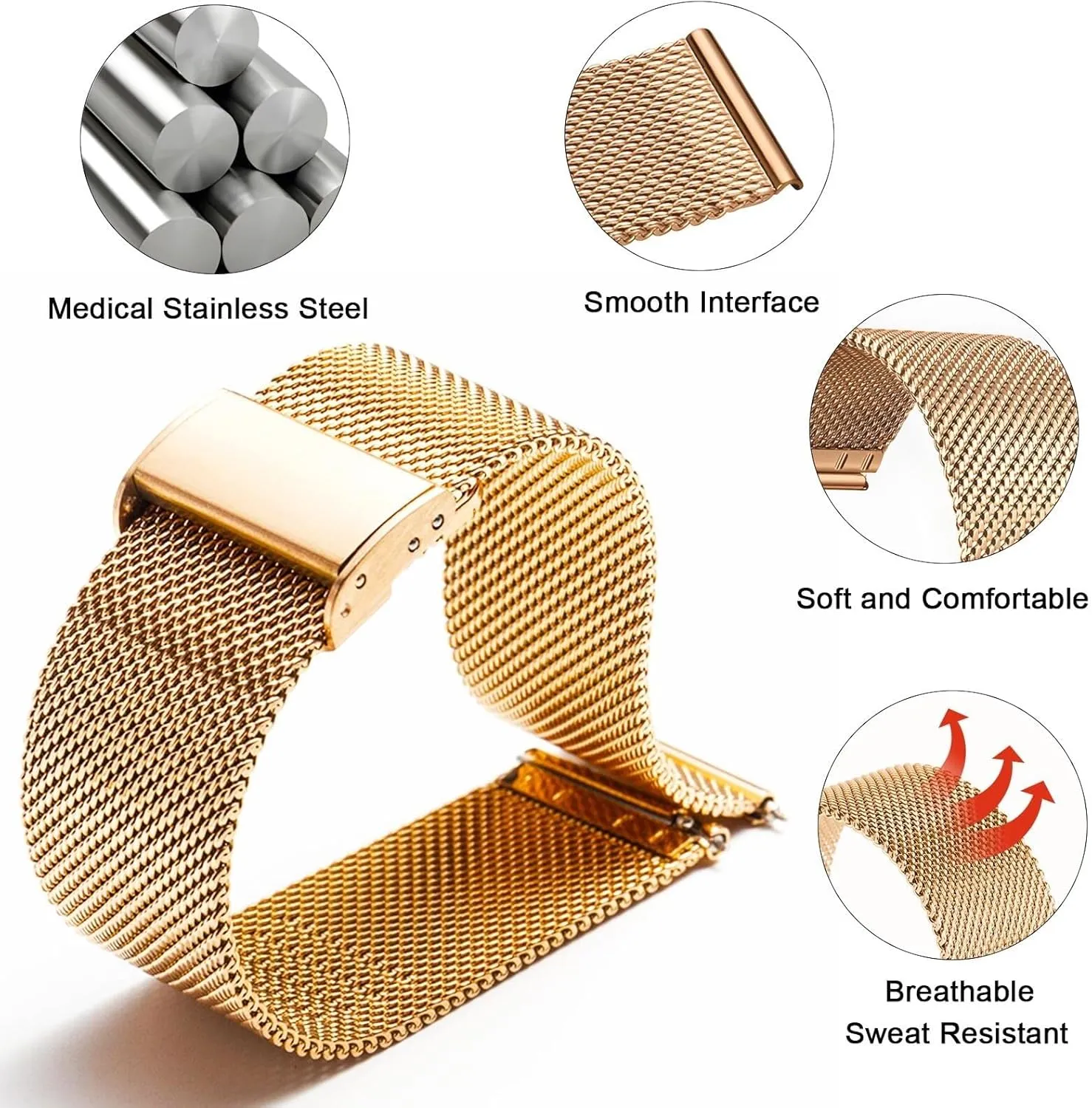 Watch Band Metal Quick Release Watch Bands for Men Women Stainless Steel Smart Watches Strap Bracelet Replacement 18mm 20mm 22mm