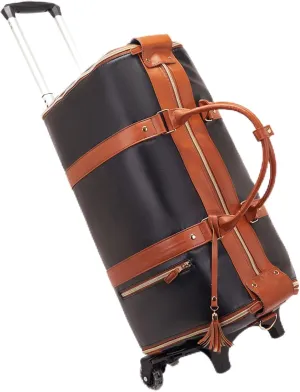Waterproof Luxe Mega Bag Travel Carry On, PU Leather Luxe Travel Bags for Women, Convertible Garment Bags for Travel for Women (Black With pulley)