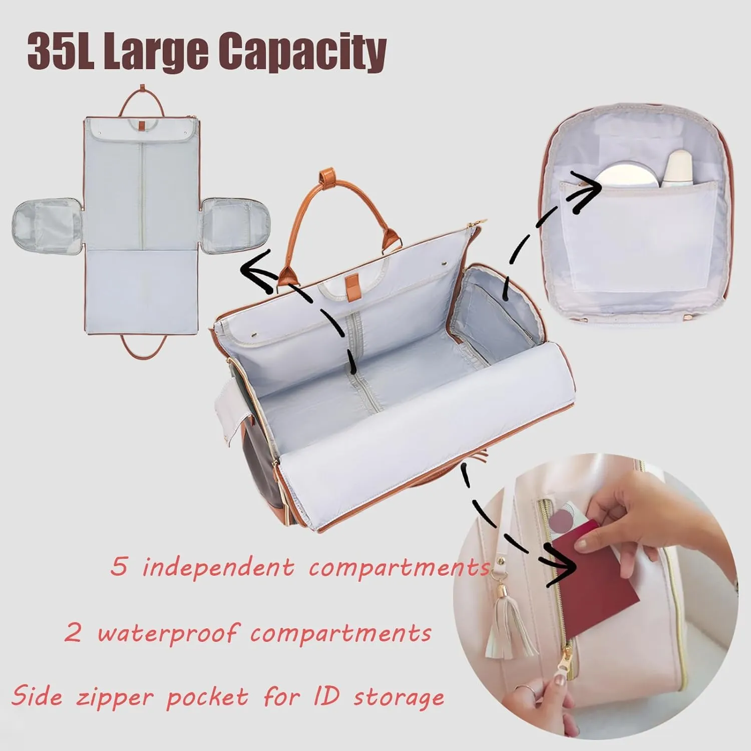 Waterproof Luxe Mega Bag Travel Carry On, PU Leather Luxe Travel Bags for Women, Convertible Garment Bags for Travel for Women (Black With pulley)