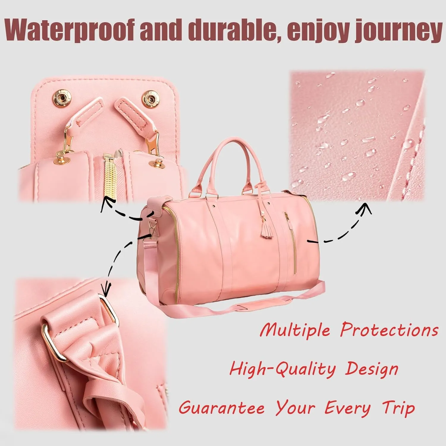 Waterproof Luxe Mega Bag Travel Carry On, PU Leather Luxe Travel Bags for Women, Convertible Garment Bags for Travel for Women (Black With pulley)