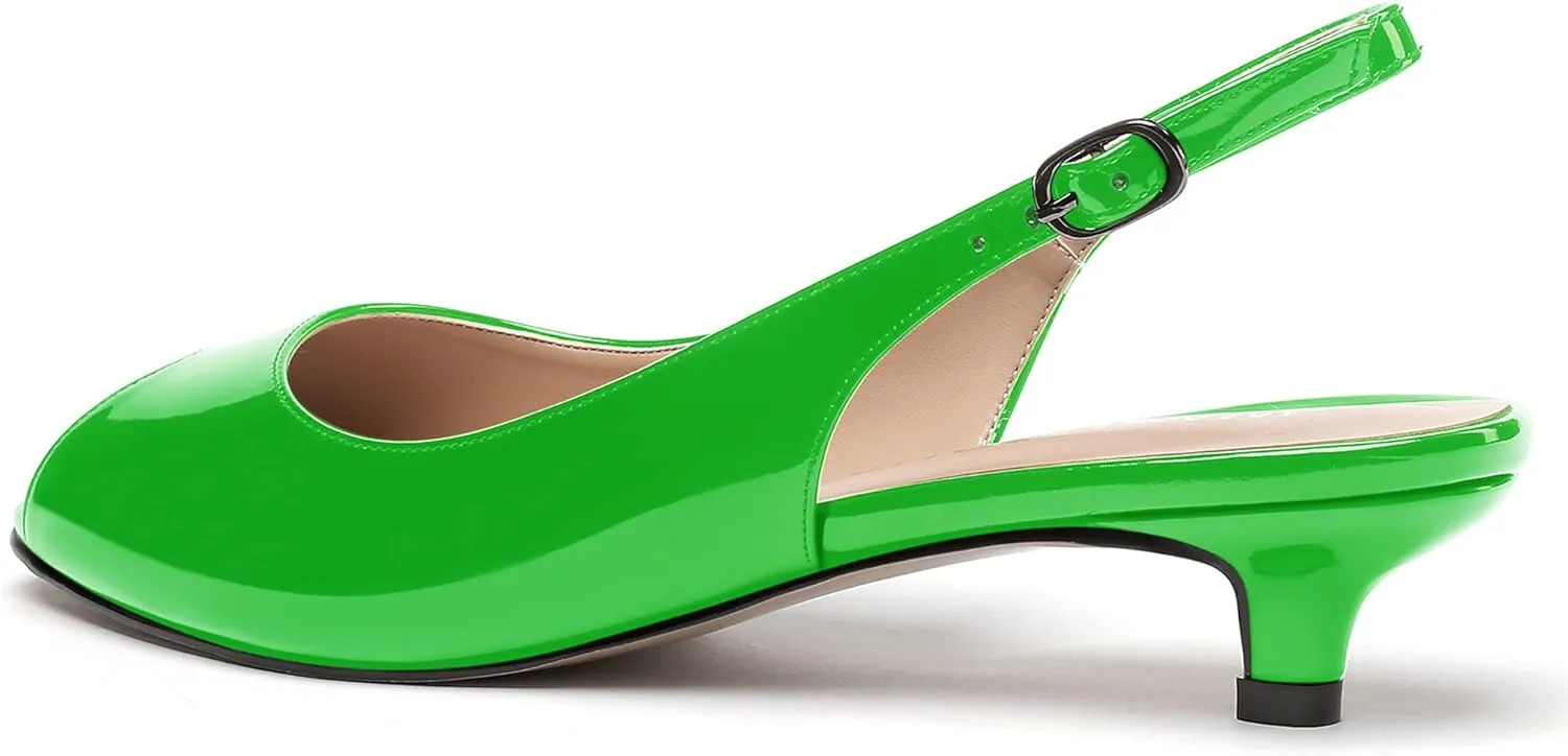 WAYDERNS Women's Peep Toe Patent Leather Ankle Strap Slingback Kitten Heels Low Heel Pumps Evening Work Dress Shoes 1.5 Inch