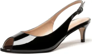 WAYDERNS Women's Peep Toe Patent Slingback Ankle Strap Kitten Low Heel Pumps Ladies Cute Dress Shoes 2 Inch