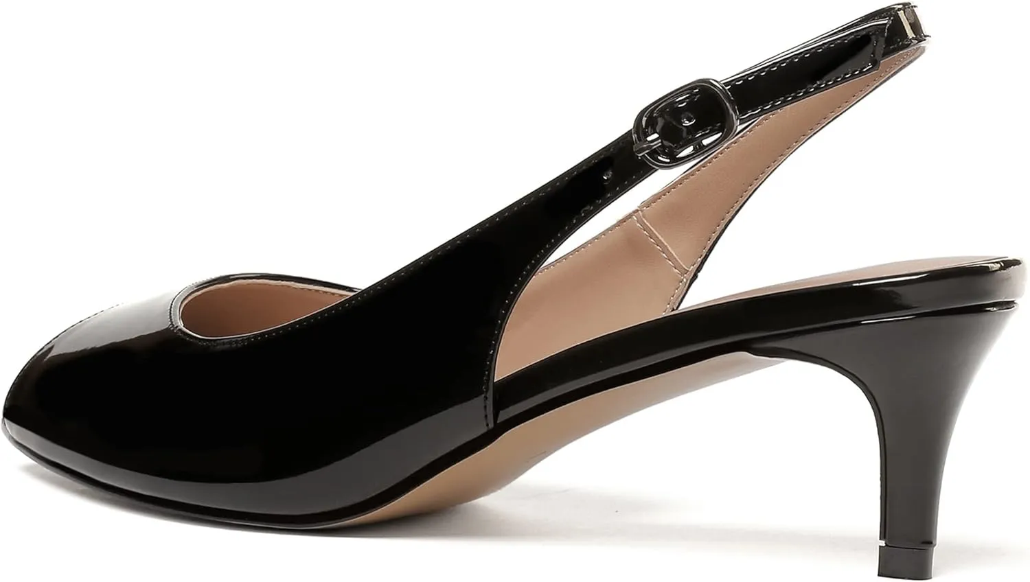WAYDERNS Women's Peep Toe Patent Slingback Ankle Strap Kitten Low Heel Pumps Ladies Cute Dress Shoes 2 Inch