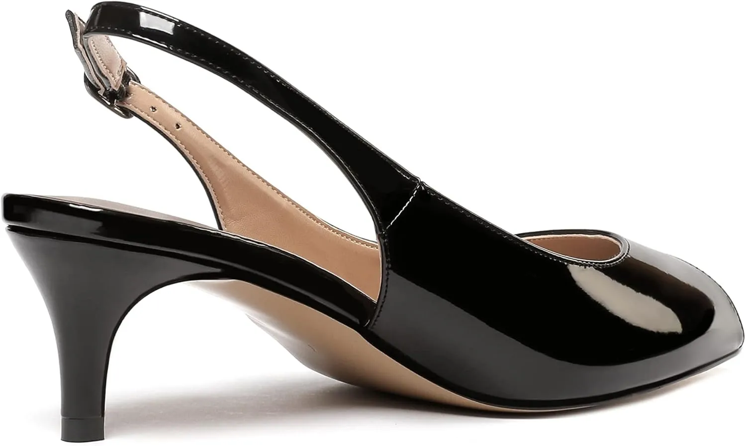 WAYDERNS Women's Peep Toe Patent Slingback Ankle Strap Kitten Low Heel Pumps Ladies Cute Dress Shoes 2 Inch