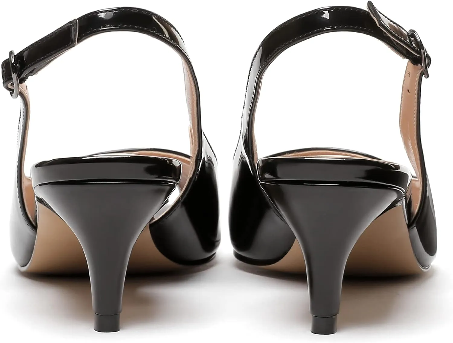 WAYDERNS Women's Peep Toe Patent Slingback Ankle Strap Kitten Low Heel Pumps Ladies Cute Dress Shoes 2 Inch