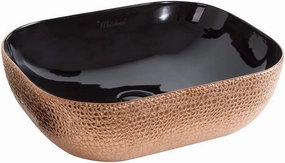 Whitehaus Isabella Plus Collection Rectangular Above Mount Basin with Embossed Exterior, Smooth Interior, Center Drain; No faucet hole; Color: Black/Rose Gold
