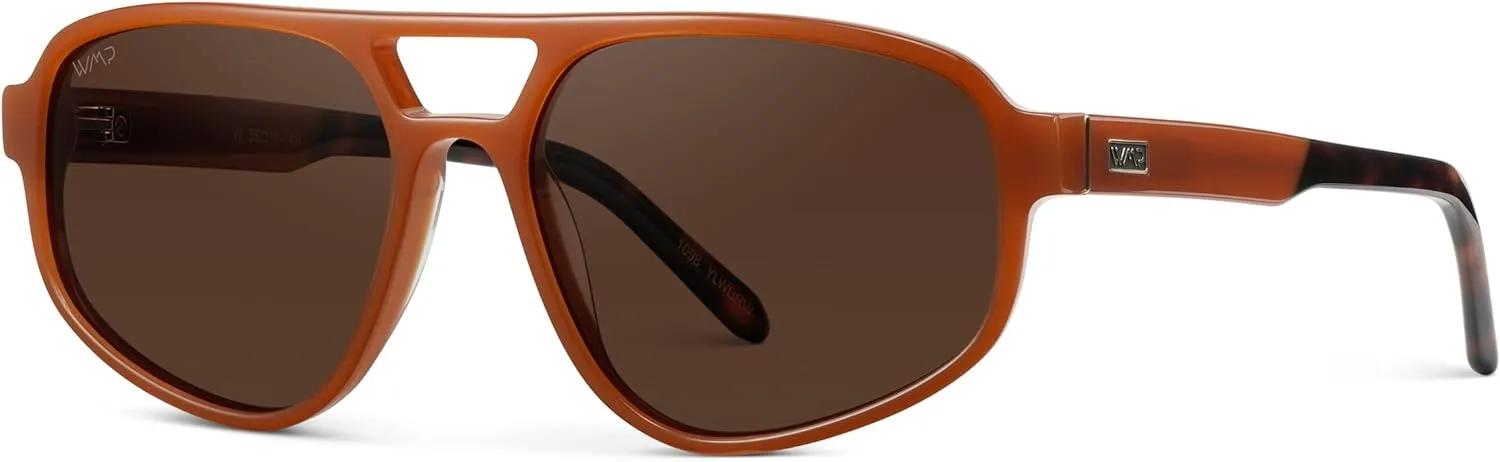 WMP Eyewear - Women’s Retro Double Bridge Aviator Sunglasses with Polarized Lenses, Lightweight Frame, & Full UV Protection