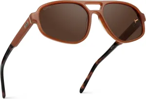 WMP Eyewear - Women’s Retro Double Bridge Aviator Sunglasses with Polarized Lenses, Lightweight Frame, & Full UV Protection
