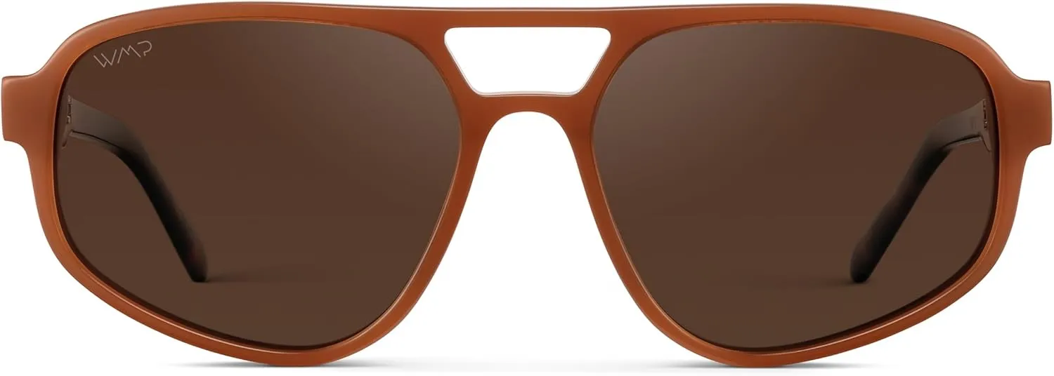 WMP Eyewear - Women’s Retro Double Bridge Aviator Sunglasses with Polarized Lenses, Lightweight Frame, & Full UV Protection