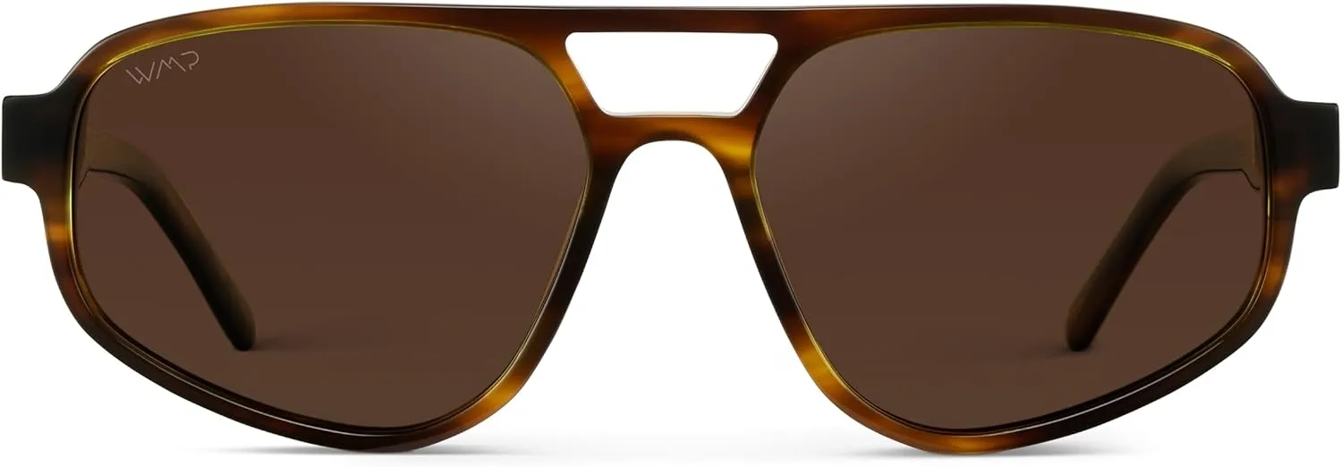 WMP Eyewear - Women’s Retro Double Bridge Aviator Sunglasses with Polarized Lenses, Lightweight Frame, & Full UV Protection