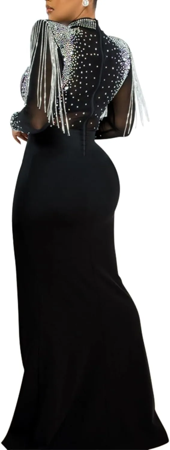 Women Long Sleeve Birthday Dresses Sexy hot Diamond Process Sexy Dress Party Club Night Dress…