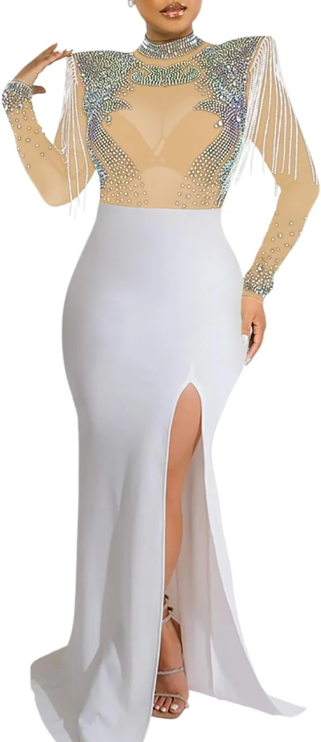 Women Long Sleeve Birthday Dresses Sexy hot Diamond Process Sexy Dress Party Club Night Dress…