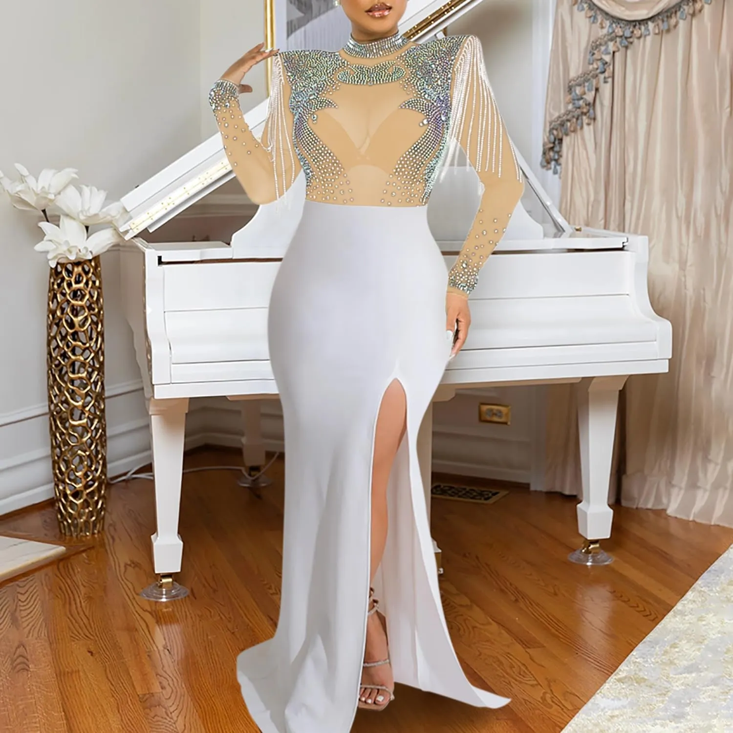 Women Long Sleeve Birthday Dresses Sexy hot Diamond Process Sexy Dress Party Club Night Dress…