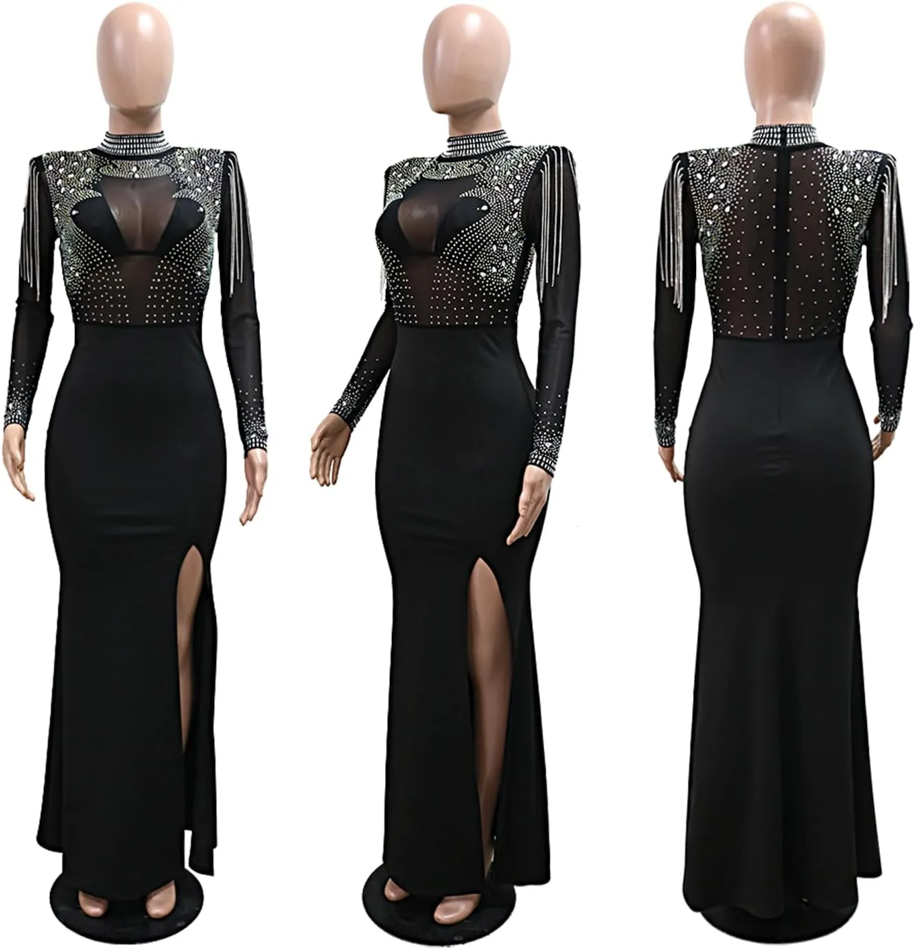 Women Long Sleeve Birthday Dresses Sexy hot Diamond Process Sexy Dress Party Club Night Dress…