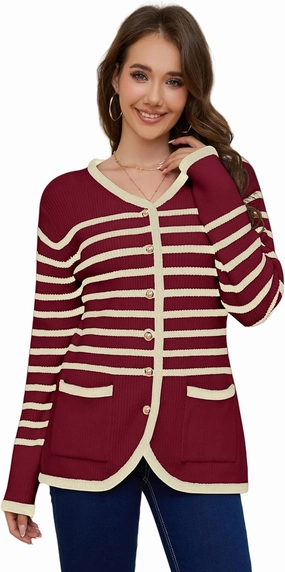 Women’s Knit Cardigan Sweaters Casual Long Sleeve Open Front Button Down Coat Trendy Winter Outerwear with Pockets,Loose Fit