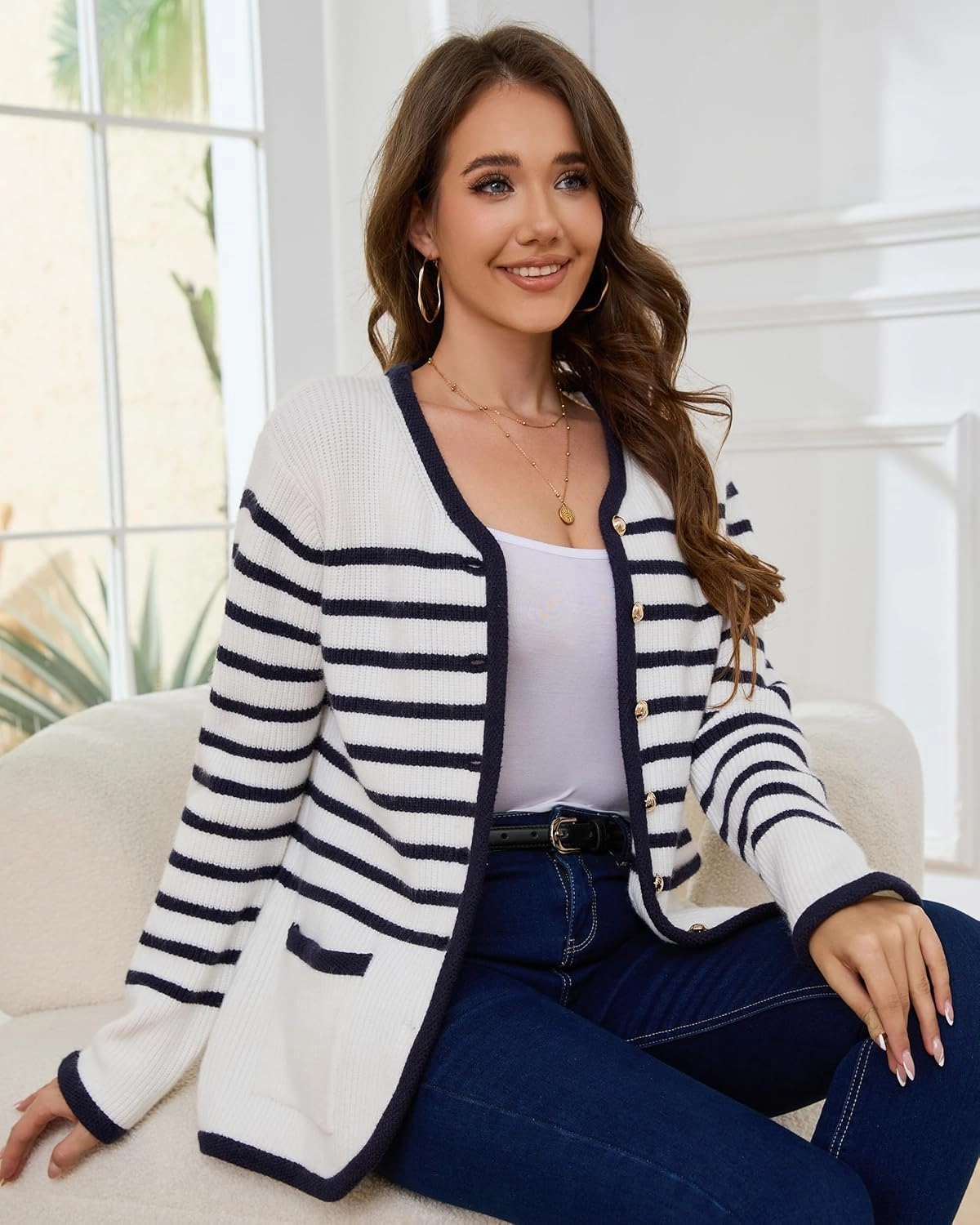 Women’s Knit Cardigan Sweaters Casual Long Sleeve Open Front Button Down Coat Trendy Winter Outerwear with Pockets,Loose Fit