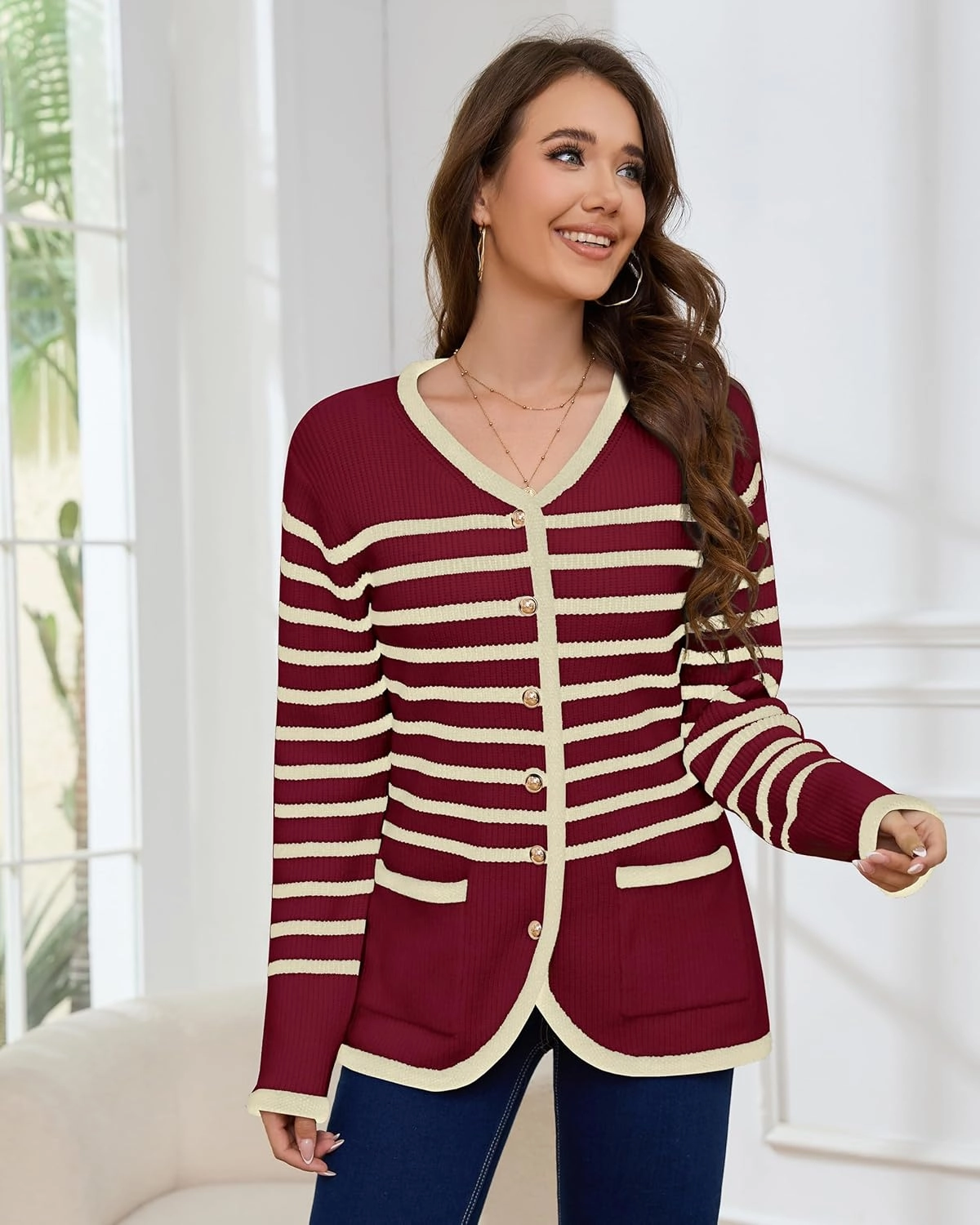 Women’s Knit Cardigan Sweaters Casual Long Sleeve Open Front Button Down Coat Trendy Winter Outerwear with Pockets,Loose Fit