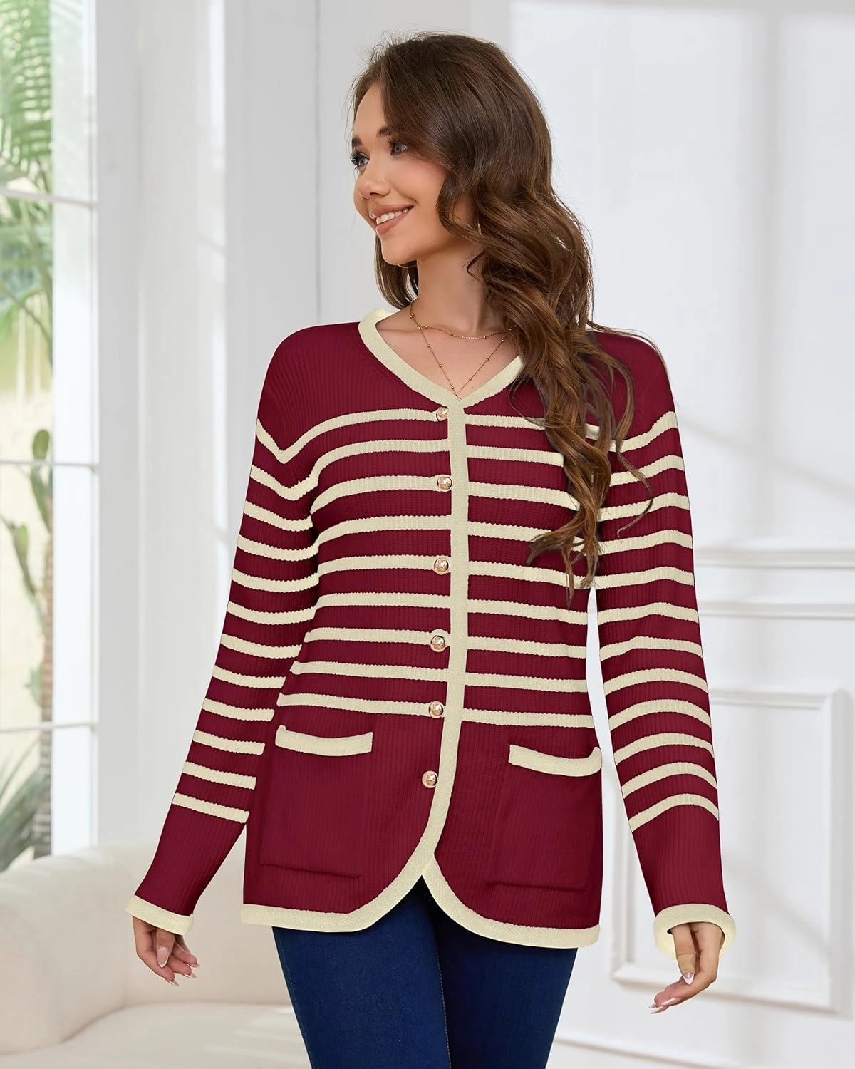 Women’s Knit Cardigan Sweaters Casual Long Sleeve Open Front Button Down Coat Trendy Winter Outerwear with Pockets,Loose Fit