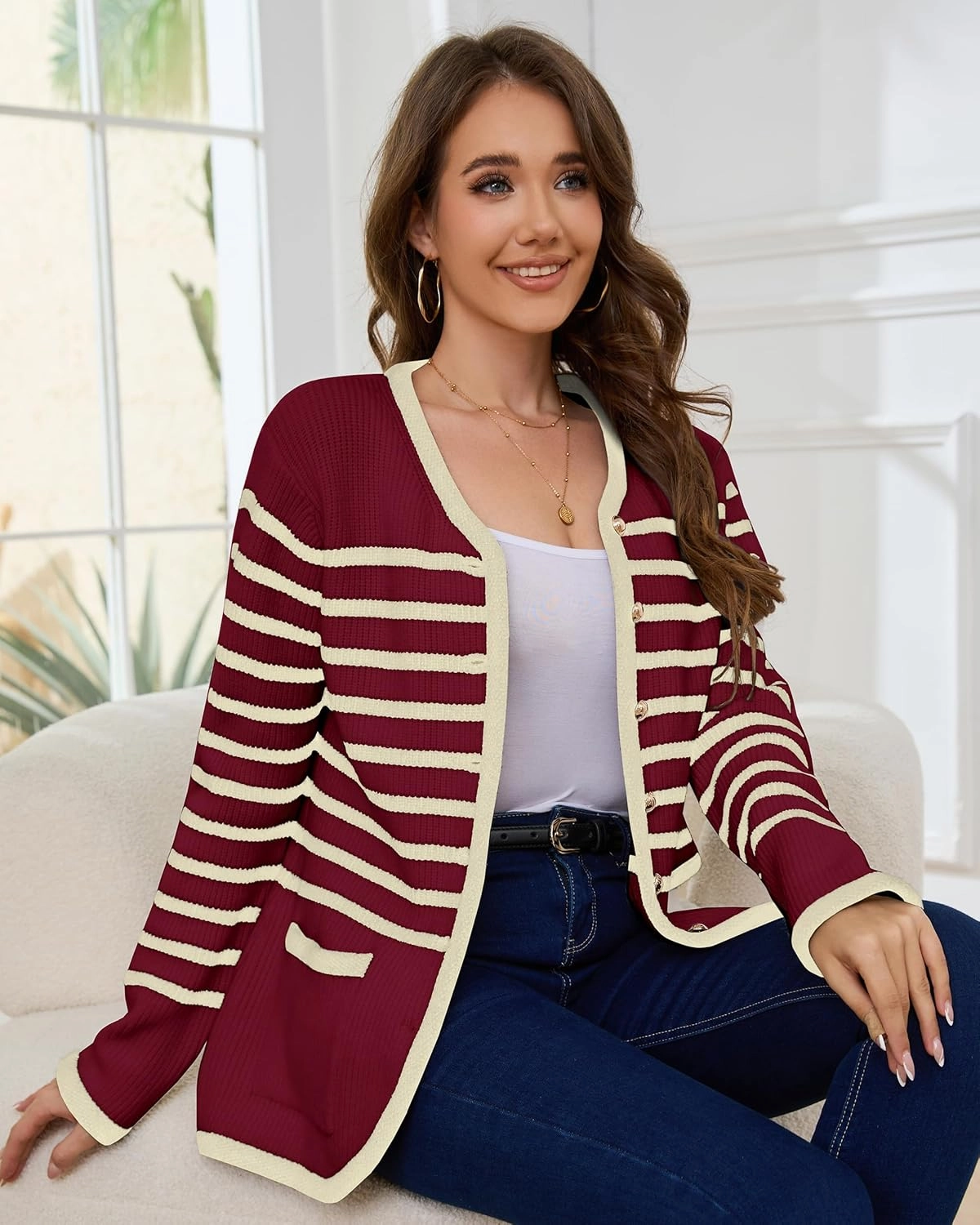 Women’s Knit Cardigan Sweaters Casual Long Sleeve Open Front Button Down Coat Trendy Winter Outerwear with Pockets,Loose Fit