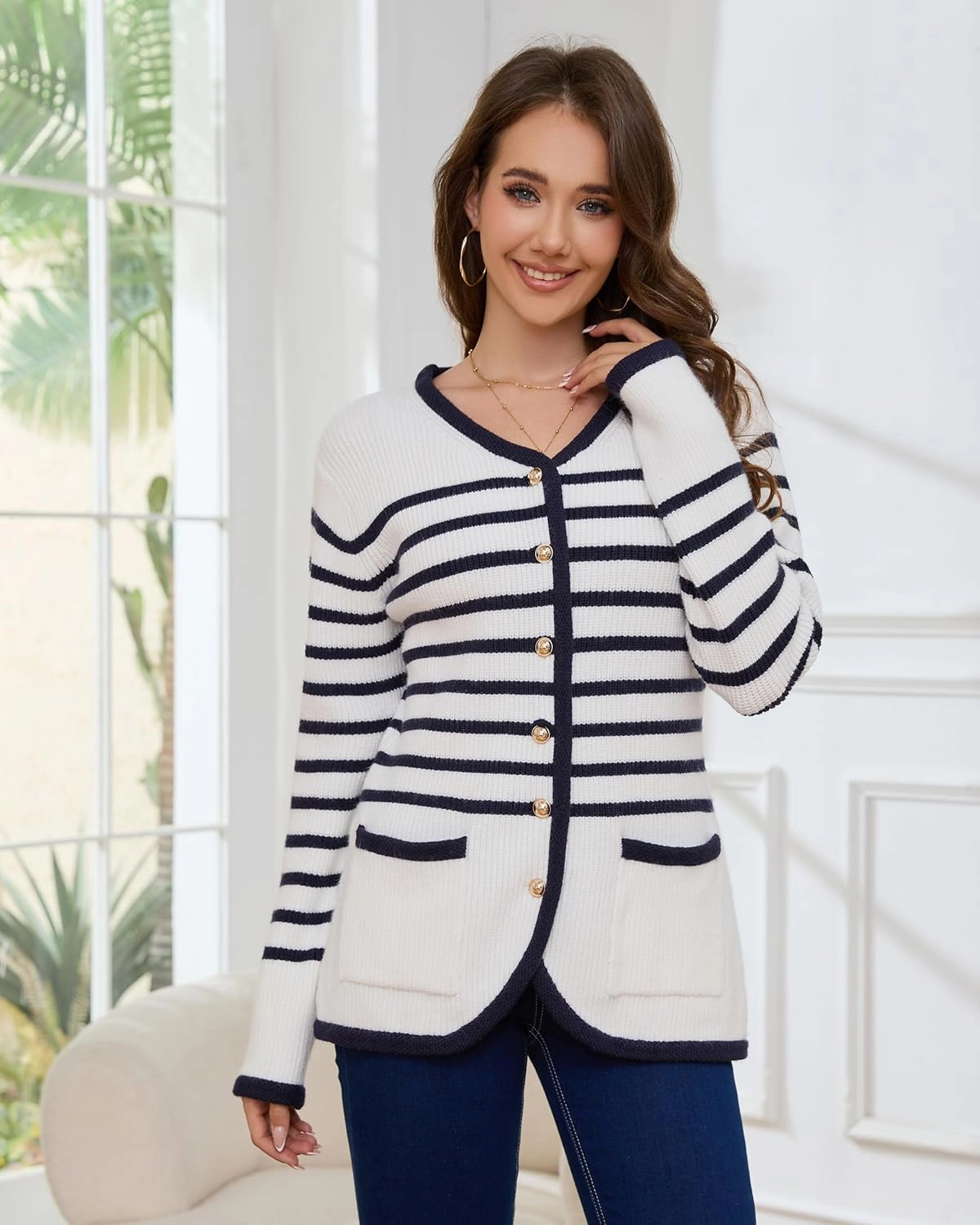 Women’s Knit Cardigan Sweaters Casual Long Sleeve Open Front Button Down Coat Trendy Winter Outerwear with Pockets,Loose Fit