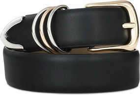Women's Leather Belts with Gold Buckle Fashion Leather Waist Belt Elegant Ladies Belts for Jeans Dress & Casual Wear