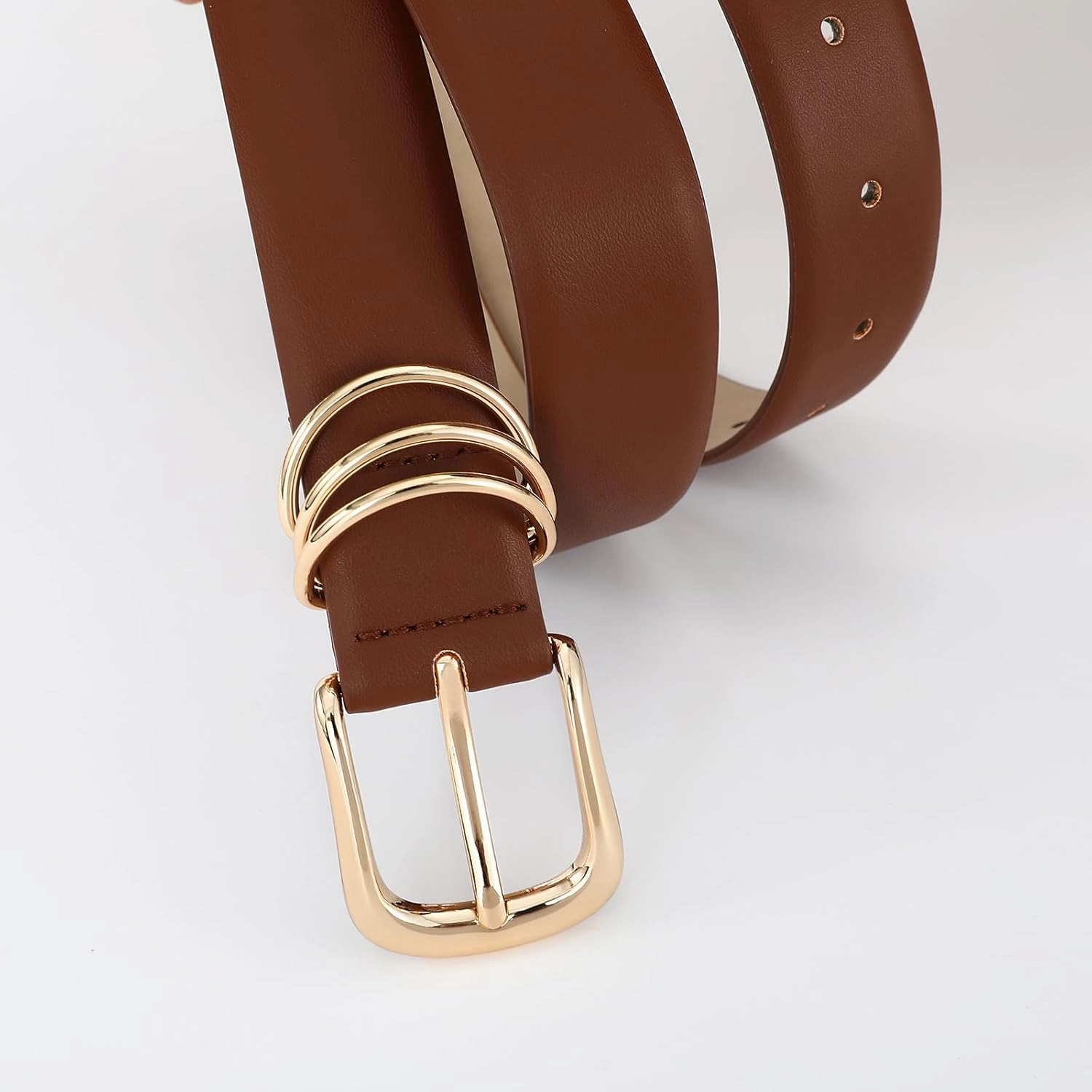 Women's Leather Belts with Gold Buckle Fashion Leather Waist Belt Elegant Ladies Belts for Jeans Dress & Casual Wear