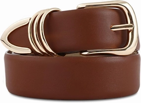Women's Leather Belts with Gold Buckle Fashion Leather Waist Belt Elegant Ladies Belts for Jeans Dress & Casual Wear