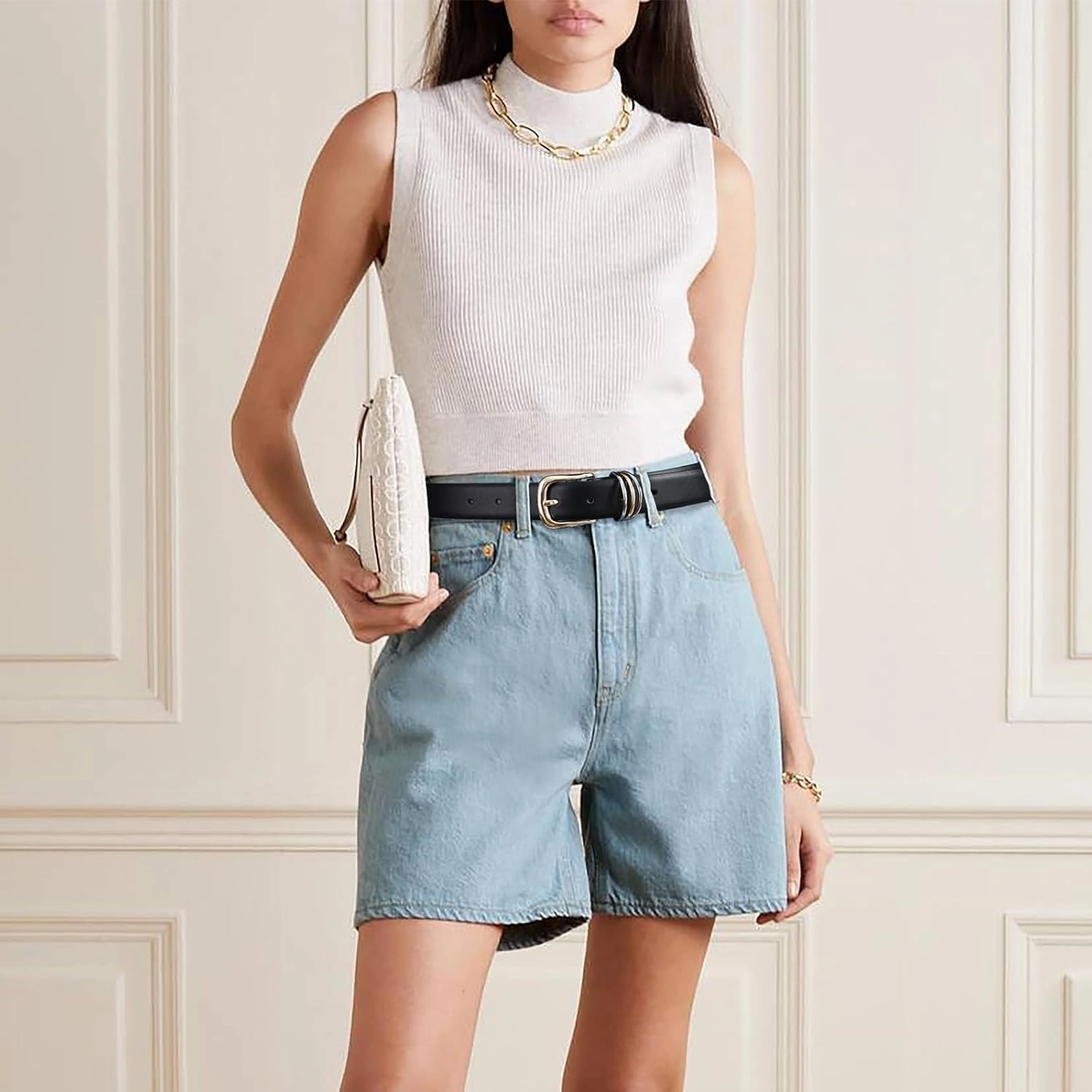 Women's Leather Belts with Gold Buckle Fashion Leather Waist Belt Elegant Ladies Belts for Jeans Dress & Casual Wear