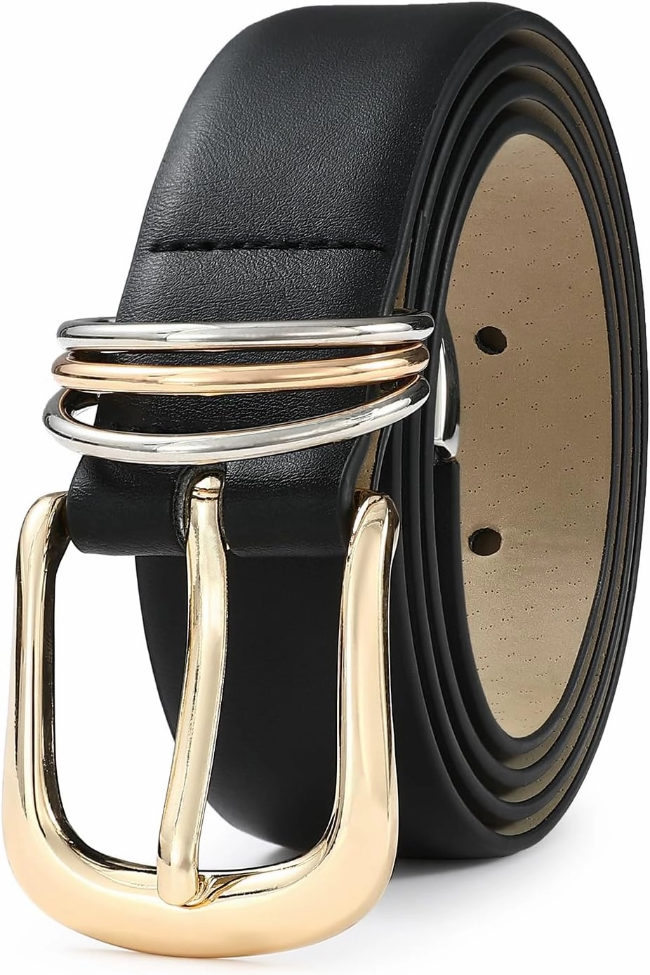 Women's Leather Belts with Gold Buckle Fashion Leather Waist Belt Elegant Ladies Belts for Jeans Dress & Casual Wear