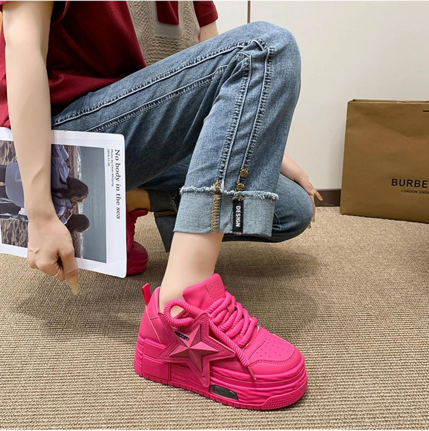 Women's Sneakers Exaggerated Star Chunky Platform Bold Retro Streetwear Shoes Thick Sole Y2K Fashion Daily Outfits